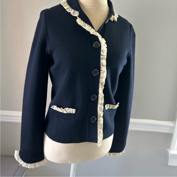 J.Crew Lady Jacket Cardigan navy wool silk ruffle NWOT - Picture 6 of 10